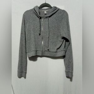 Forever 21 Cropped Heather Gray Zip-Up Hoodie